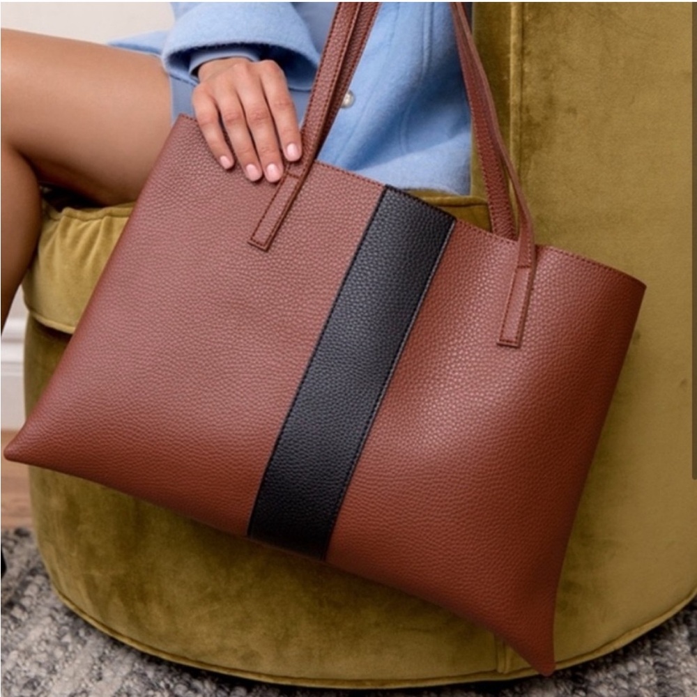 Vince Camuto Brown and Black Luck Vegan Leather Tote Bag